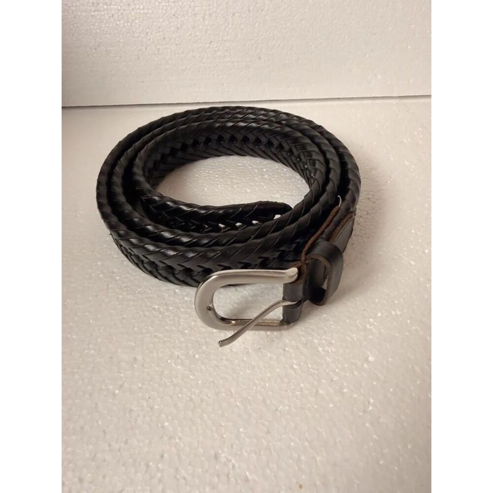 Wrangler Mens Black Woven Braided Leather Belt Sz 44/110 Silver Buckle RN130273